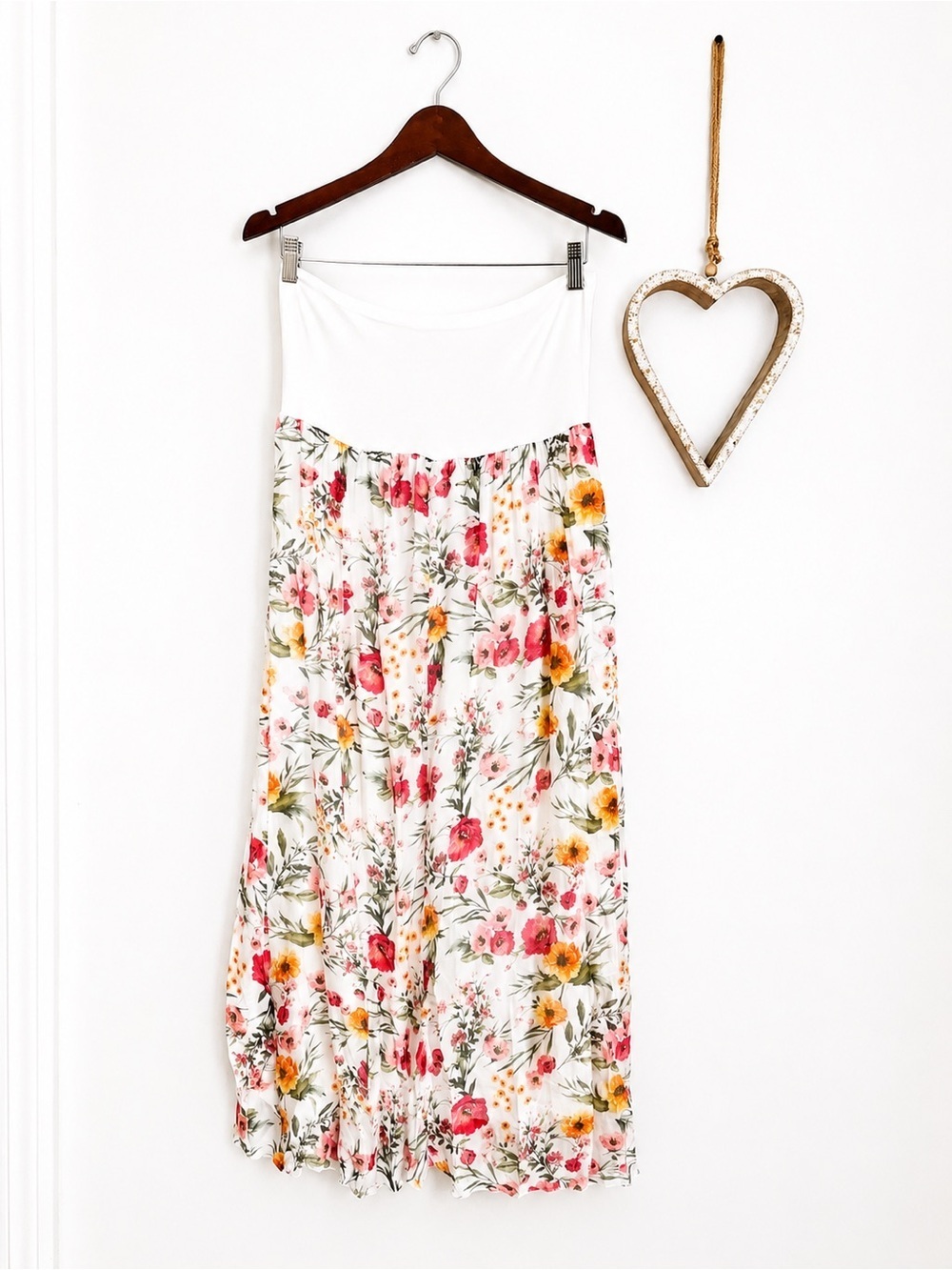 Elena Baldi Ivory Silk Blend Floral Maxi Skirt Cottagecore Boho Prairie LARGE